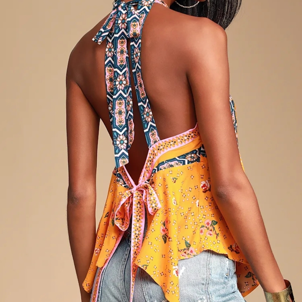 Free People New Wave Floral Halter Tank with Open Back and qd - Picture 3 of 12